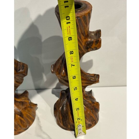 Vintage Natural Wood Raw Edge Tree Trunk Wood Candlestick Holder Brown Size 4"x1 - Picture 2 of 10